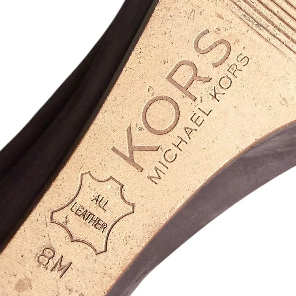 KORS Michael Kors Taupe Brown Suede‎ Peep Toe Wedge Heels Women's Size 8M